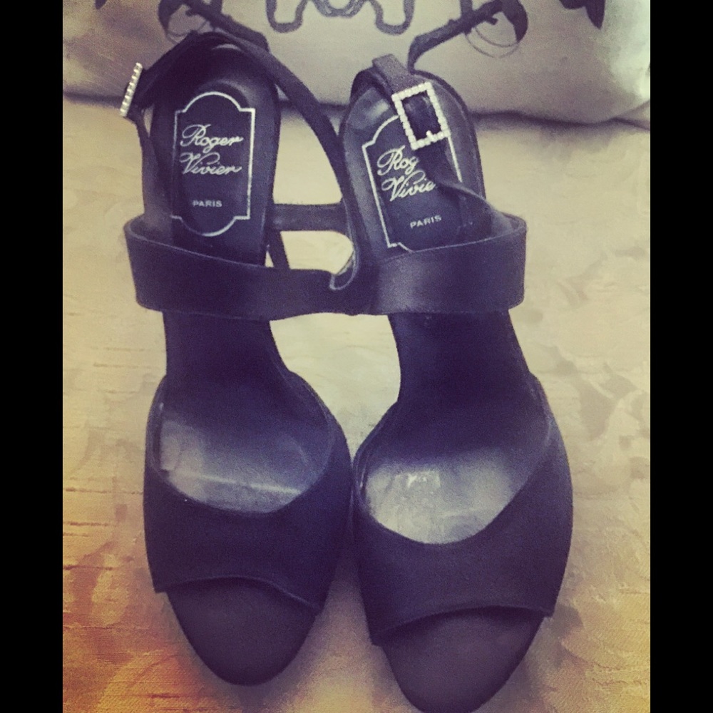 Roger Vivier satin and crystal buckle shoes